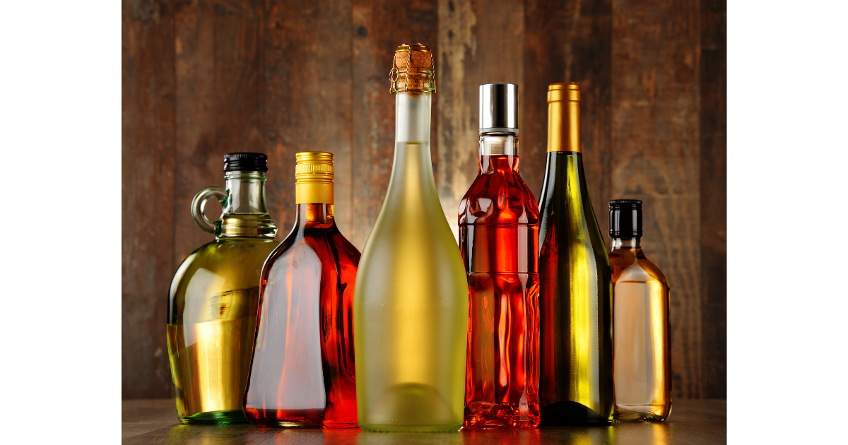 An arrangement of various liquor bottles