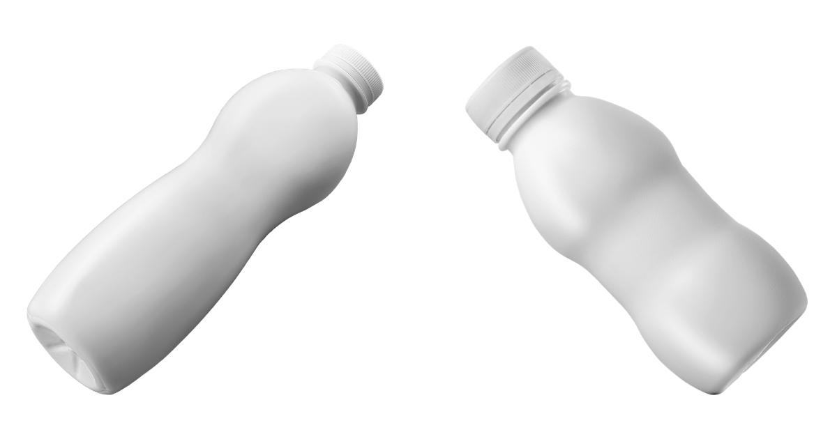 Two plain plastic beverage bottles