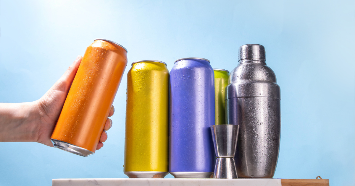 An arrangement of Ready-to-Drink (RTD) cocktail cans